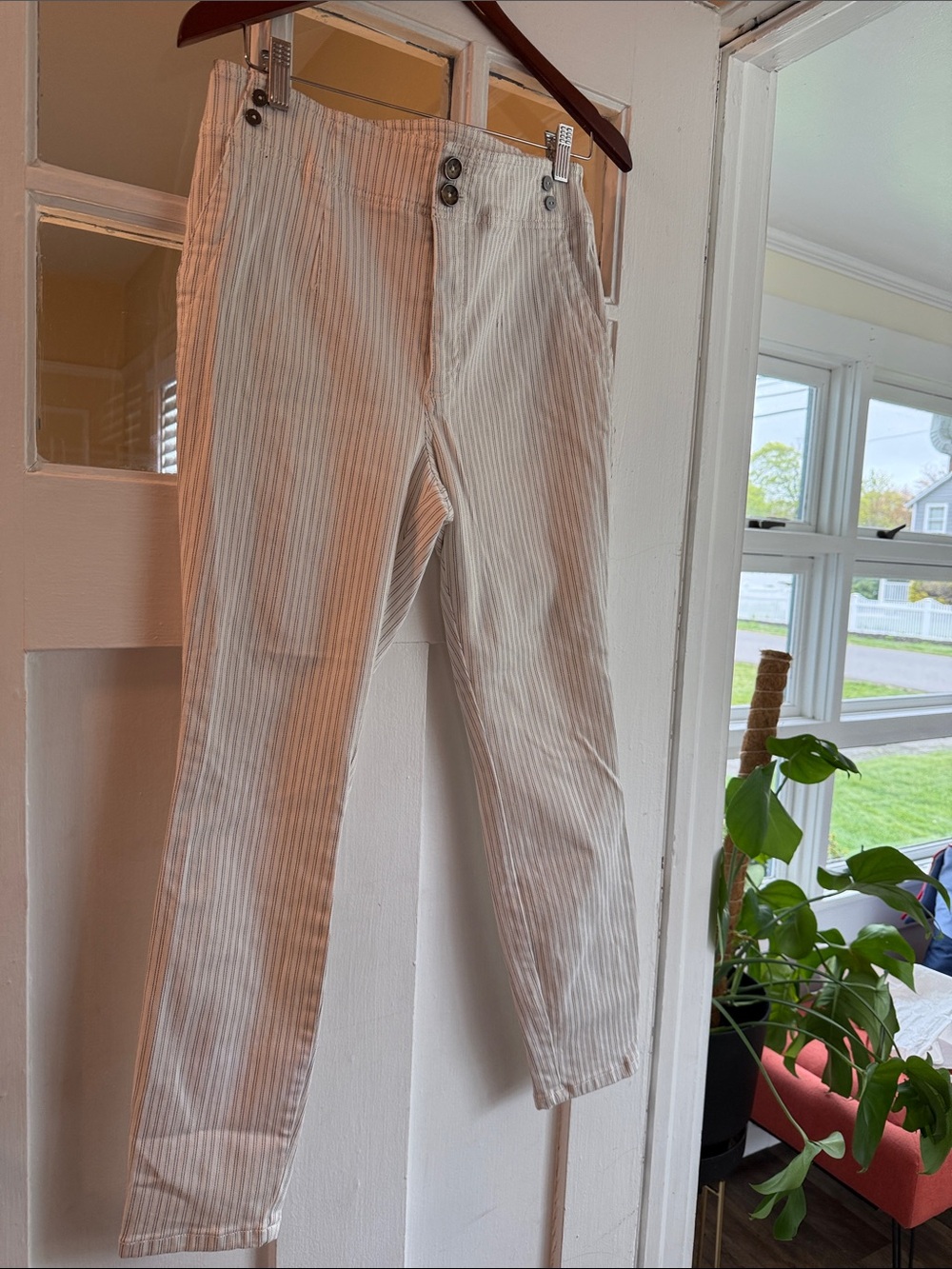Anthropologie Pilcro Striped Slim Fit Women’s Pants - White and Light Gray